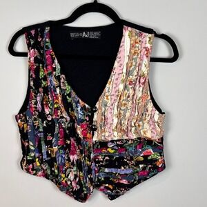 AJ Morgan Multicolor Floral Patchwork Vest - Black, Pink, Cream
